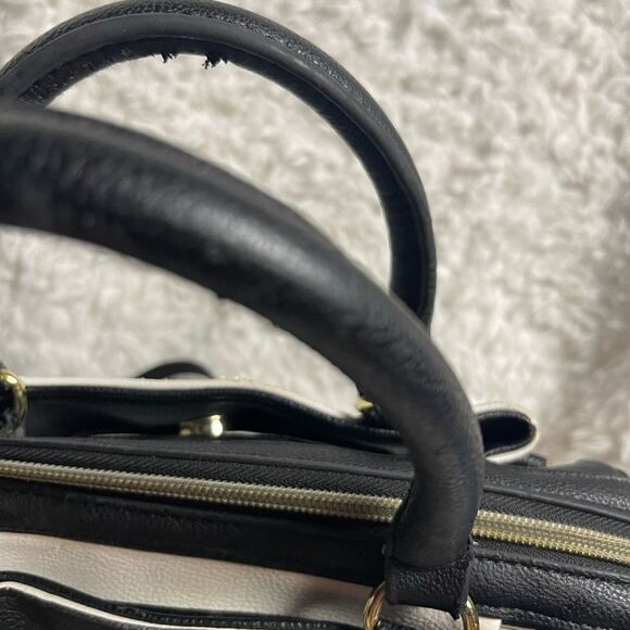 Betsey Johnson  Synthetic Black and White Striped Bow & studs accents satchel - Picture 12 of 13